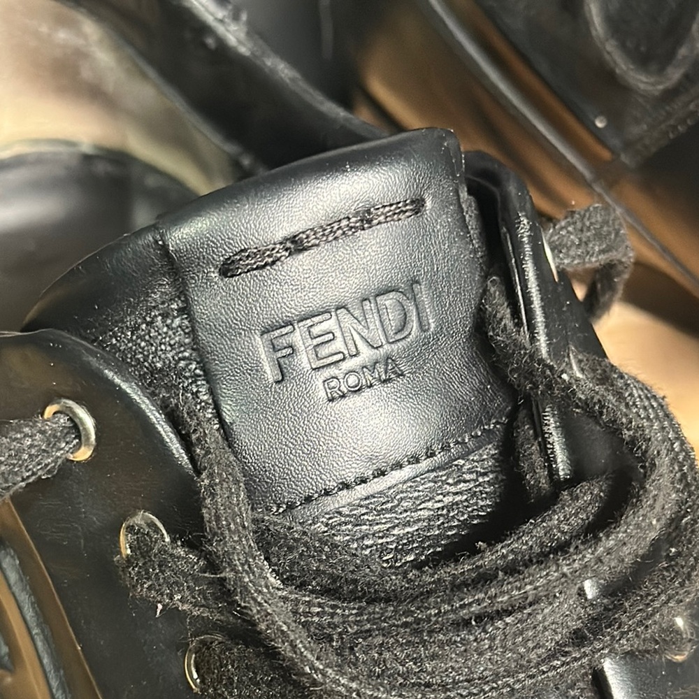Fendi Wimbledon Trainers Black Leather Men's Shoes - Picture 9 of 10